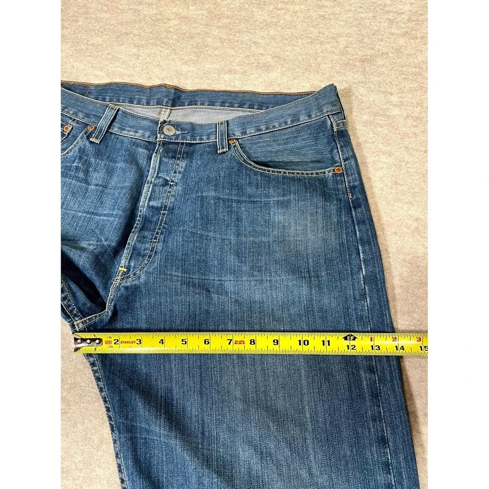 Levis‎ 501 Straight Leg Jeans Mens 38x34 Blue Whiskering Denim Cotton Button Fly